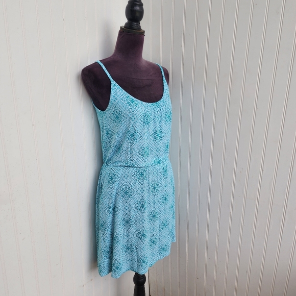 Banana Republic Green White Geo Rayon Tank Top Knee Length Sun Dress Stretch XS - Picture 2 of 13